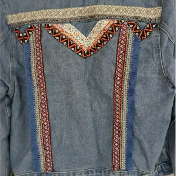 Boom Boom Jeans Women's Denim Jean Jacket With Aztec Design Size XL - Picture 4 of 6